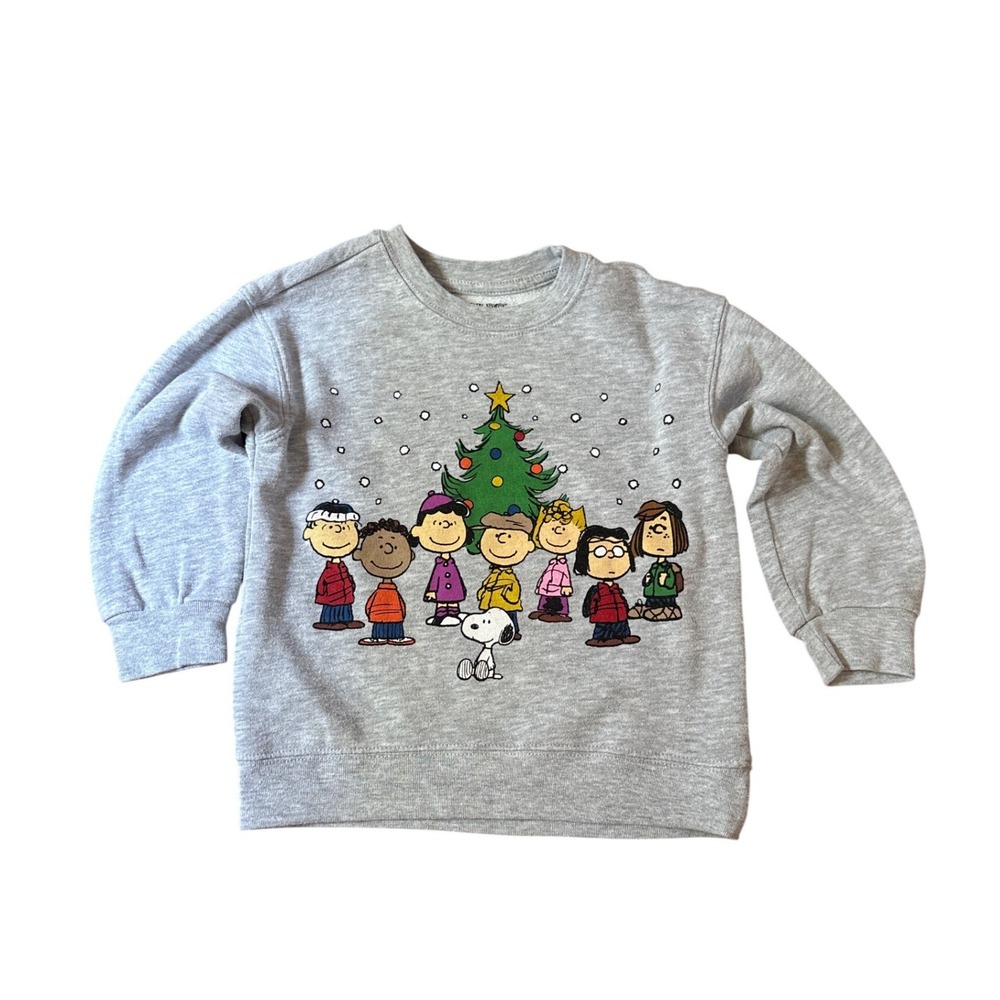 Peanuts Christmas Sweatshirt Kids Grey Snoopy Charlie Brown Holiday SIZE XS